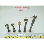 Yellow Bolts and Nuts M6 3.5cm to 7cm key 10 / BMK