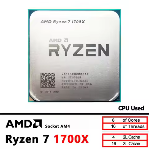R7 1700X Used AMD Ryzen 7 1700X 3.4 GHz GAMING Zen 0.014 Eight-Core CPU Processor YD170XBCM88AE Sock