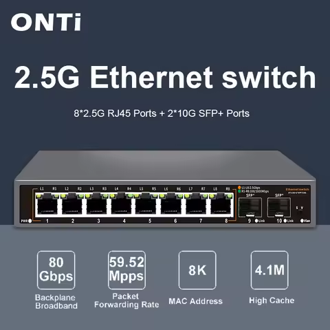 ONTi 2.5G Unmanaged Ethernet Switch 8 Port 2.5GBASE-T Network Switch with 10G SFP+ Port Plug and Pla