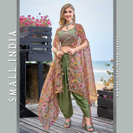 {**ส่งฟรี**} SMALL INDIA 💐✨ Heavy Satin Silk Dhoti Saree ชุดเซ็ทเสื้อกางเกง 💐✨ Ready Saree Set