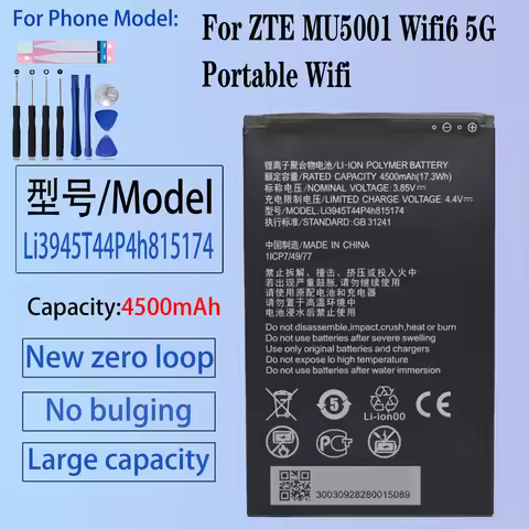 100% Original New 4500mAh Li3945T44P4h815174 Battery For ZTE MU5001 Wifi6 5G Portable Wifi Wireless 