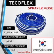 TECOFLEX SPAYER HOSE 8.5MM X100M /W.P 40BAR / B.P 160 BAR / MATERIAL FROM KOREA