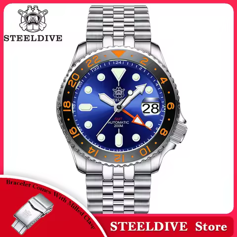 SD1994 STEELDIVE Brand 42MM GMT Mechanical NH34 Movement 200M Waterproof Ceramic Bezel Insert Sapphi