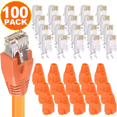 CAT7 Connector with Strain Relief Boots CAT6 CAT7 Shielded RJ45 Pass Through Connectors 8P8C Gold Pl