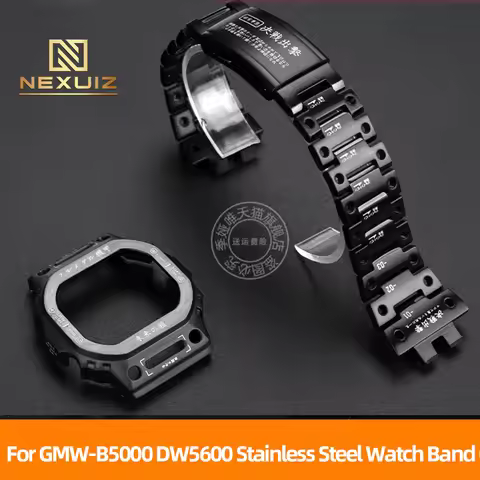 Black Stainless Steel Watch Strap+Case For Casio G-shock GMW-B5000 DW5600 Solid steel Mod kit gmw-b5
