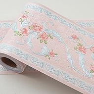 AbaBoorty 394"X4.1"Pink Flower Wallpaper Border Peel and Stick 3D Pattern Wall Decor Trim for Walls Kid Girl Bedroom Sticker Decor Bathroom Mirror Frame Border Roll Removable Self Adhesive Border Trim