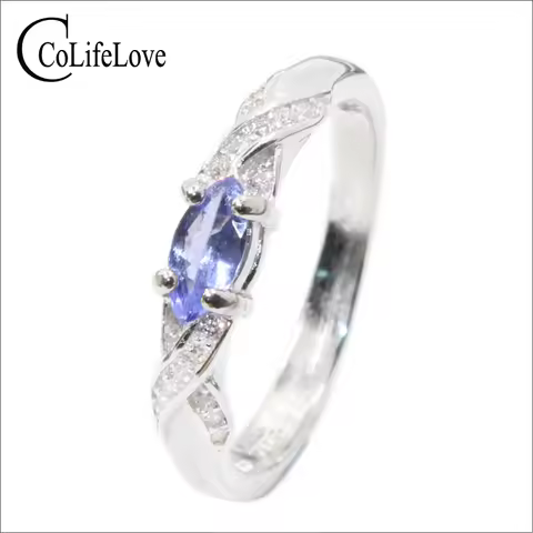 Fashion tanzanite silver ring 3mm * 6mm natural VVS tanzanite ring for girl solid 925 silver tanzani