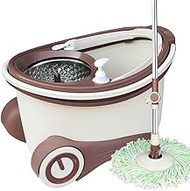 Mop and Bucket, 360° Spin Bucket System Mop with Extended Length Handle Stainless Steel Basket Microfiber Mop Heads for Floor Cleaning