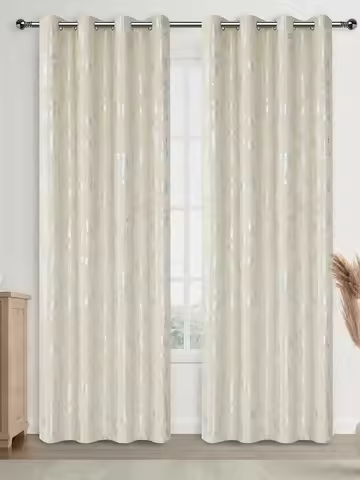 1PC Beige Silver Leaves Patterned Curtains for Living Room Bedroom 84 Inches Long Modern Room Darken