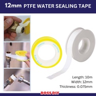12MM x 0.075MM x 10m PTFE THREAD SEAL TAPE / WATER PIPE WHITE P.T.F.E. SEAL TAPE / TAPE PUTIH / 水喉白胶