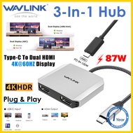 Wavlink USB-C sang Bộ điều hợp màn hình 3 trong 1 HDMI 4K kép HDMI 4K 60hz với PD 87W Sạc cho Window