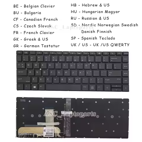 CA Spanish French Czech Hungarian Hebrew Russian Swedish UK US Keyboard for HP Elitebook 1040 G4 , x