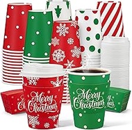 48 Pcs Christmas Paper Coffee Cups 12oz Disposable To Go Coffee Cup with Lids and Sleeves Leak-Proof