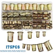 175pcs Rivet Nut Boxed Carbon Steel Color Zinc Rivet Nut Rivet Nut Flat Rivet Nut Set WHD6
