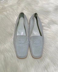 經典香奈兒 (Chanel) 淺藍色麂皮樂福鞋 豆豆鞋 懶人鞋 35.5 尺寸 35 1/2