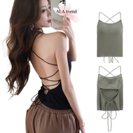 【SG stock】 Padded Camisole Cross Back Drawstring Vest Top Camisoles Singlet Bra Top Beauty Back B91