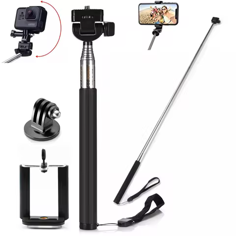 Extendable Handheld Selfie Stick Monopod + Mount Adapter For Gopro Hero 9 8 7 5 4 3 SJCAM XiaoYi EKE