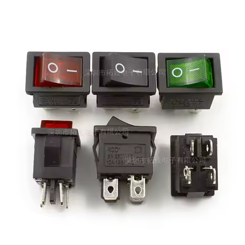 5PCS/Lot KCD1-104 Rocker Switch 2 Gear 4 Feet With Light Black Red Green