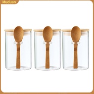 muduan Clear Surface Storage Jar Clear Surface Storage Container with Spoon Favorite Glass Sealed Ja