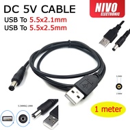 USB TO DC 5V CABLE USB (FEMALE) TO 2.1MM OR 2.5MM X 5.5MM CABLE 1 METER USB TO DC JACK CABLE