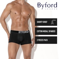 (2 Pcs) Byford Mens Cotton Modal Shorty Brief Underwear Assorted Colour-BUB710S