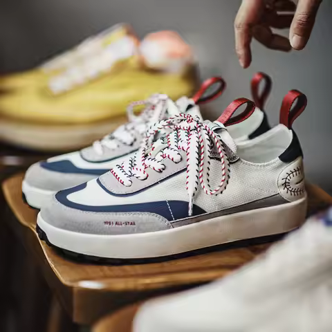 Maden Men‘s Vintage Contrast Color Skate Sneakers Thick Sole Breathable Mesh Baseball Shoes Lace Up 