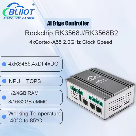 BLIIOT ARM AI Edge Controller LPDDR4X 4*A55 Rockchip RK3568 1TOPS NPU Single-board Computer Linux Io