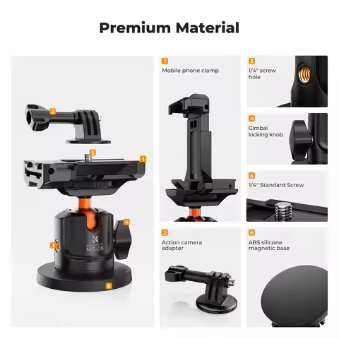 K&F Concept Magnetic Camera Mount Base with Ball Head 2-in-1 Design 3kg Load Capacity 360 Adjustable