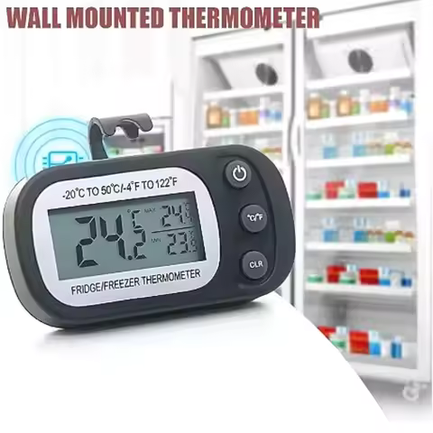 Digital Frigerator Thermometer Fridge And Freezer Thermometer With Large LCD Screen Stand For Room K