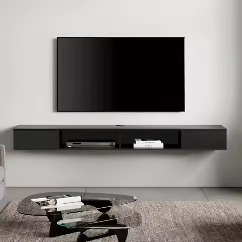 70 inch Black Floating TV Stand, Entertainement Center Wall Mount for 75 inch TV, Media Console for 