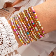 11 ชิ้น Bohemian สีสันยืดหยุ่นสร้อยข้อมือลูกปัดผู้หญิง Simple Stackable สร้อยข้อมือคริสตัลชุดหญิงเคร