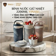 2200ml 2-layer plastic thermos bottle with tray and straw included