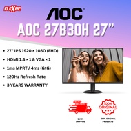 AOC 27B30H 27" MONITOR (120Hz) ( 27" IPS FHD / 1Ms / Adaptive Sync / VGA + HDMI ) Flex PC