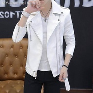 【jacket】 Men Leather Jacket Jaket kulit lelaki 2020 baru jaket bergaya Korea musim sejuk jaket kulit putih kasual jaket motosikal tampan