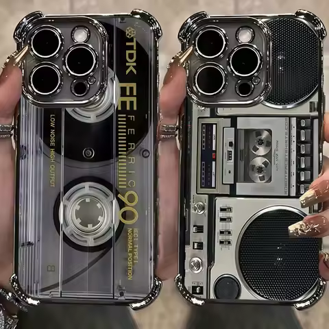 Retro Cassette Pattern Plating Phone Case Oppo A5x A3x A3 A2 A98 A79 A78 A58 A38 A18 A97 A57 A76 A36