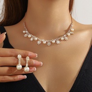 Super Flashing Copper Zircon Gold Tassel Sunflower Necklace Earrings Jewelry Set Ladies Wedding Girl