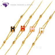 [Yuanda Jewelry] {Letter H} Gold Bracelet Pink/Black/White/Red Four Styles-Pure 9999 International S