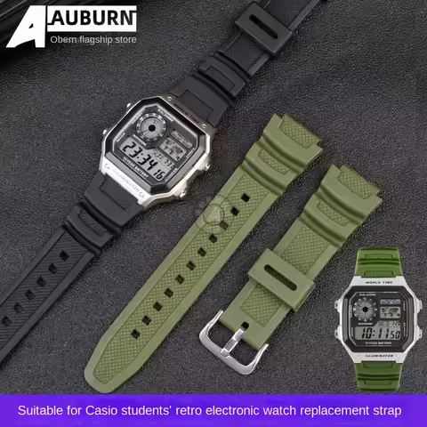 Rubber Strap for Casio AE-1200WH 1300WH 1000W W-216H SGW500 F-108WH Stainless Steel Buckle 18mm Band