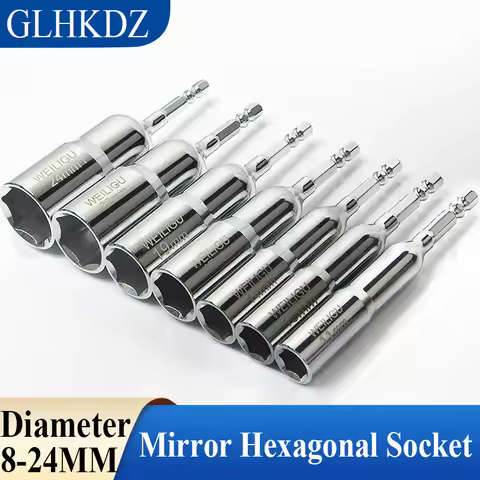110mm Mirror Hexagonal Socket 1/4" Hex Shank Hex Socket 8-24mm Inner Hexagon Socket Hexagon Socket W