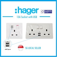Hager 13A Socket with USB (Safety Mark)