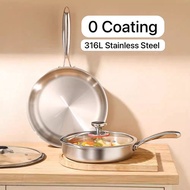Frying Pan Wajan Stainless SUS 316L Induksi Gas Listrik FryPan Zero Coating SUS 316L Kompor Induksi