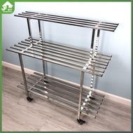 Flower pot stand Stainless steel flower stand with wheels Movable outdoor balcony Multi-layer iron ladder