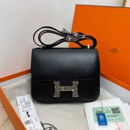 愛馬仕Hermes constance康康19 黑銀蜥蜴扣 斜挎包 單肩包