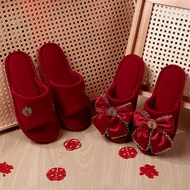 Wedding Slippers Wedding Couple Linen Style Groom Bride Dowry Festive Red Pair Light Luxury High-End