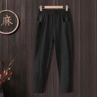 Ready Stock 100% Cotton Women Loose Causal Straight Pants Long Trousers Palazo Linen Ankle Pants