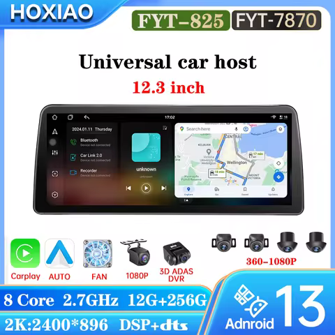 UIS7870 Android 13 Universal 12.3inch Android 13 Car Radio 2 Din 360 Carplay auto Voice GPS Multimed