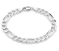 925 Sterling Silver Italian 7mm Solid Diamond-Cut Figaro Link Chain Bracelet for Men, Made in Italy