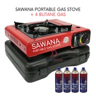 4 Butane Gas plus Sawana Portable Gas Stove Camping Stove Outdoor Steamboat BBQ Grill Burner Serving