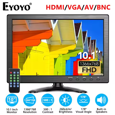 Eyoyo EM101AD 10-inch Desktop Security Monitor 1366x768 HD LCD Screen Built-in Speakers&Remote Contr
