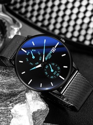 Đồng Hồ Nam Chính Hãng  AIYISHI Dây Thép Lưới Không Gỉ Lịch Ngày Chồng Nước Có Bảo Hành + Quà Tặng (